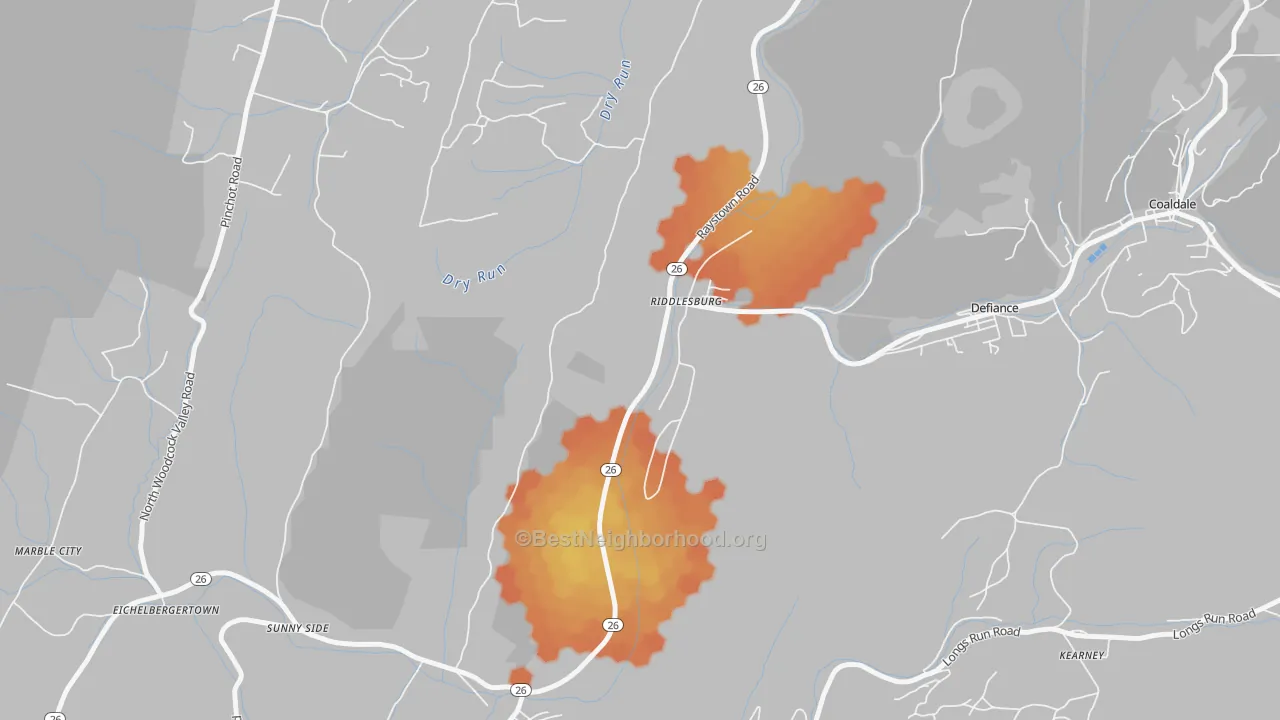 Bike Grade map of Riddlesburg, PA