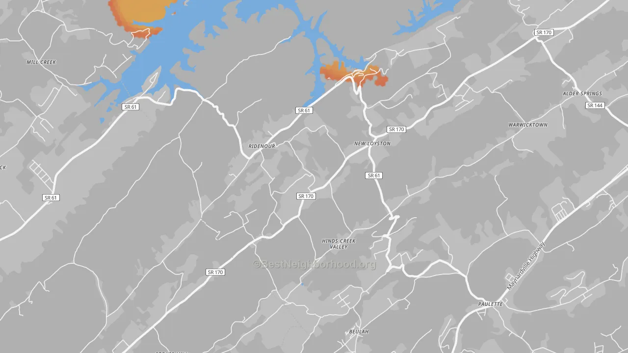 Bike Grade map of Ridenour, TN