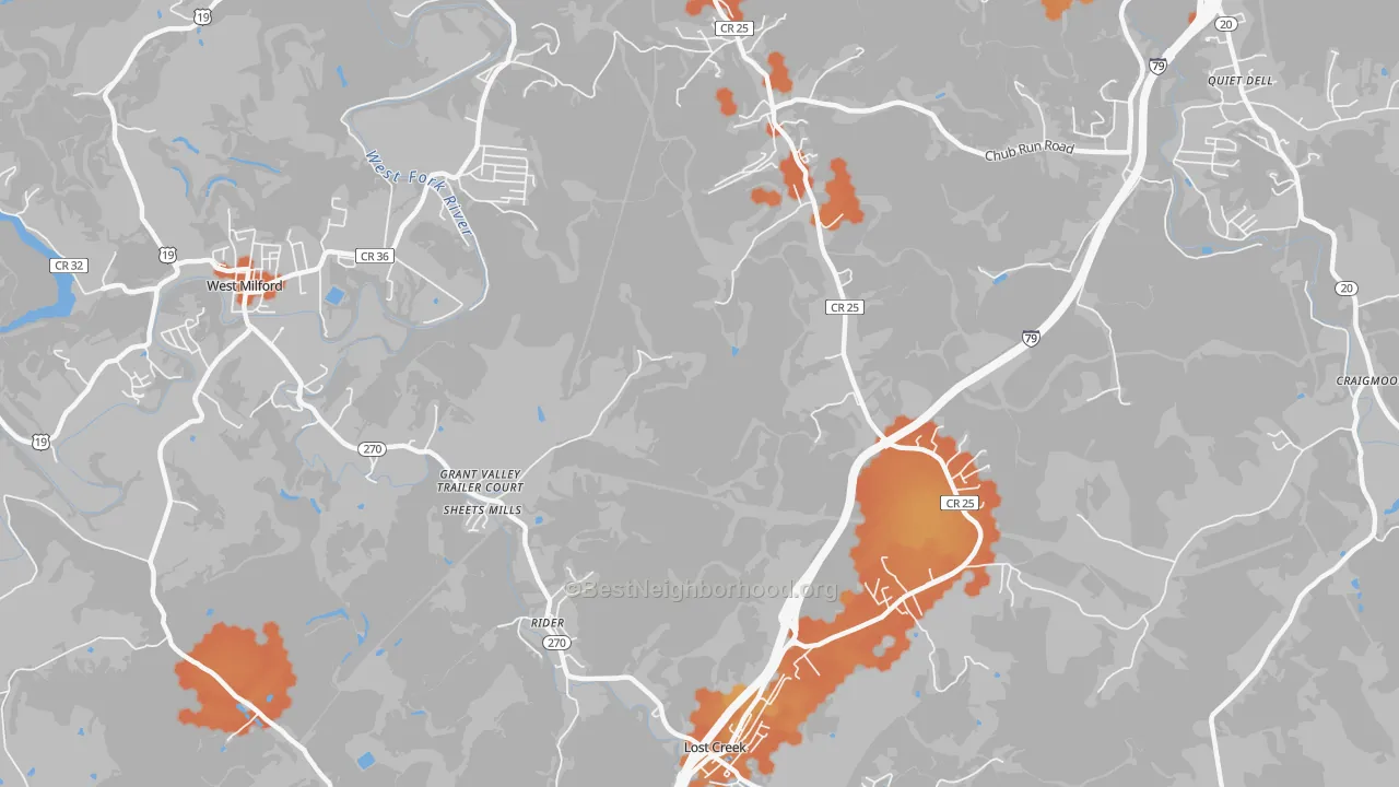 Bike Grade map of Rider, WV