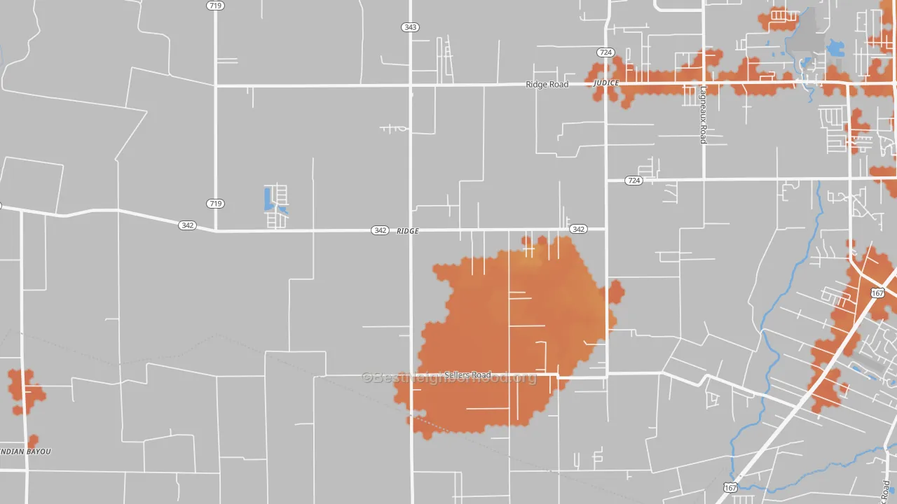 Bike Grade map of Ridge, LA