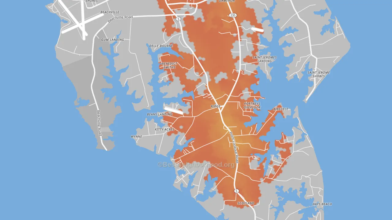 Bike Grade map of Ridge, MD