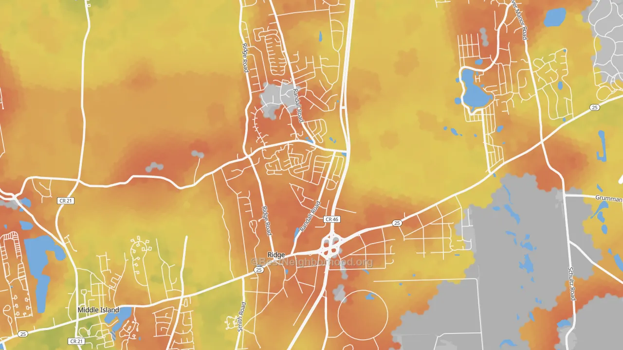 Bike Grade map of Ridge, NY