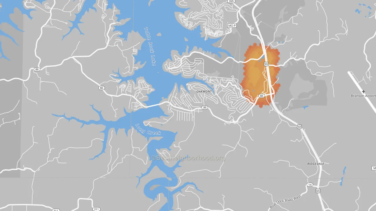 Bike Grade map of Ridgedale, MO