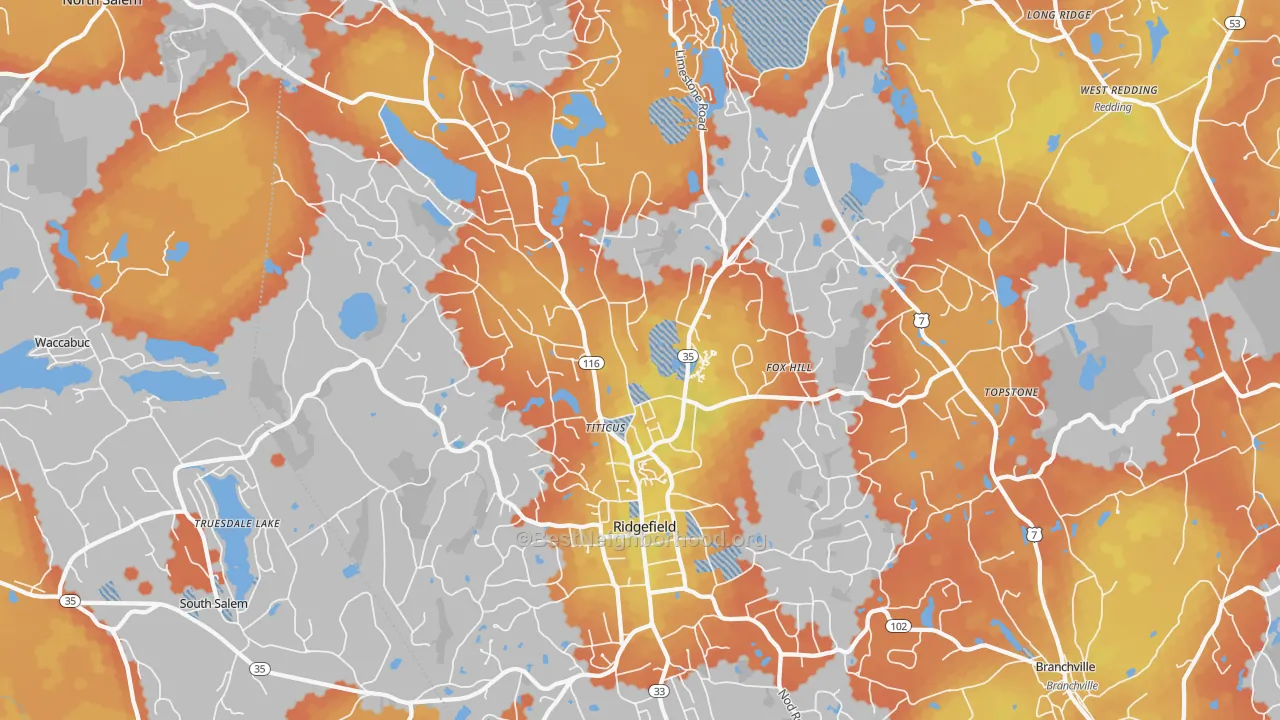 Bike Grade map of Ridgefield, CT
