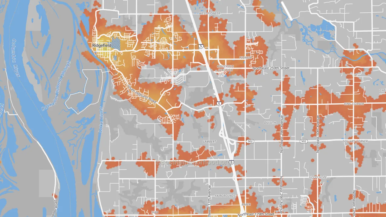 Bike Grade map of Ridgefield, WA