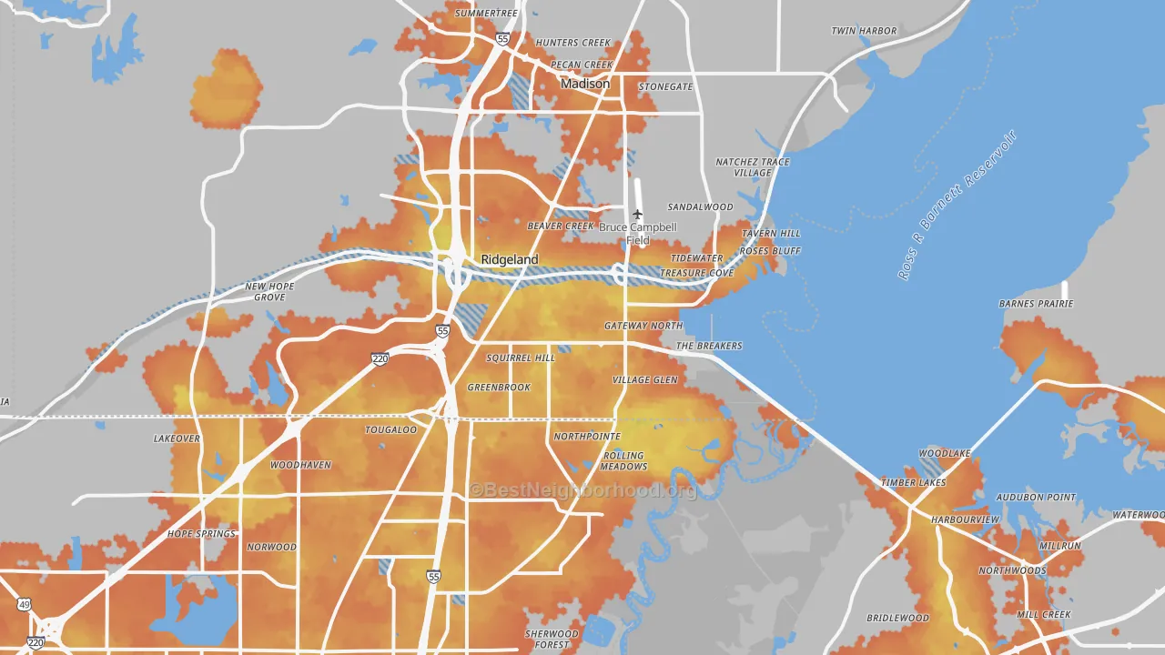 Bike Grade map of Ridgeland, MS