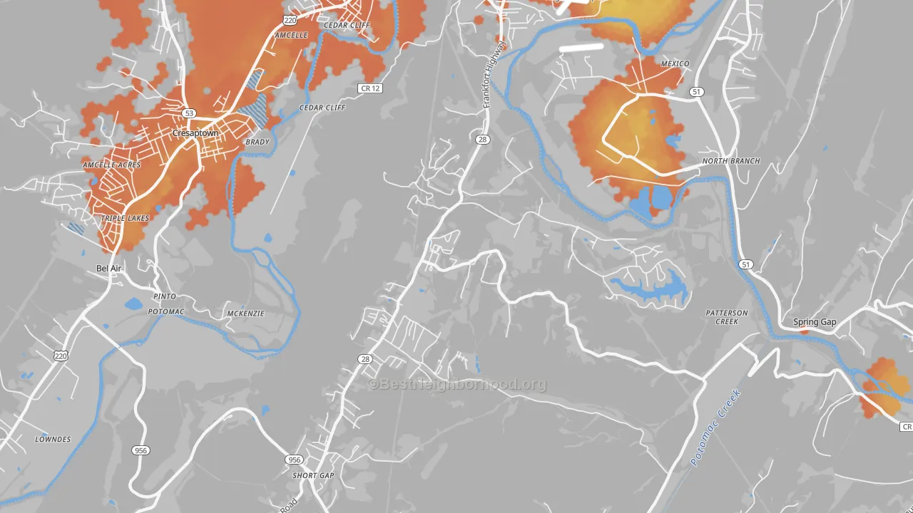 Bike Grade map of Ridgeley, WV