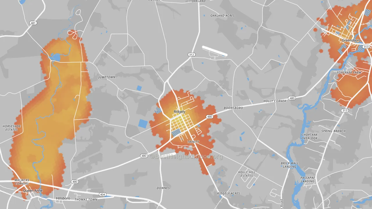 Bike Grade map of Ridgely, MD