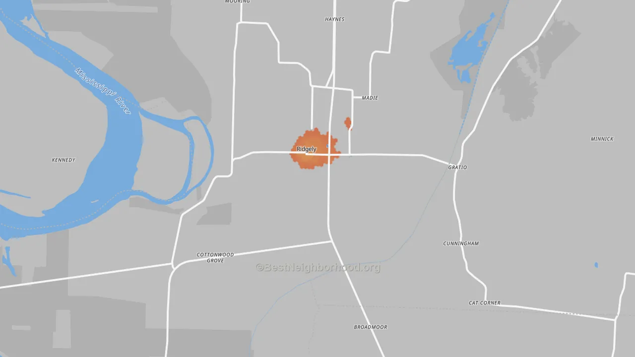 Bike Grade map of Ridgely, TN