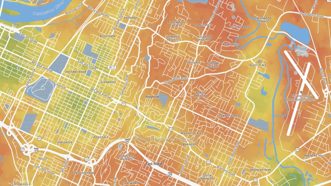 Bike Grade map of Ridgeside, TN