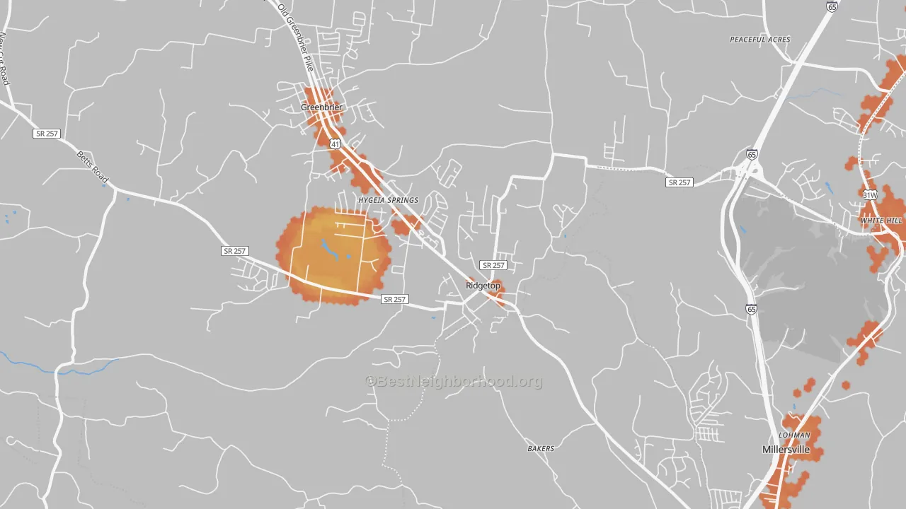 Bike Grade map of Ridgetop, TN