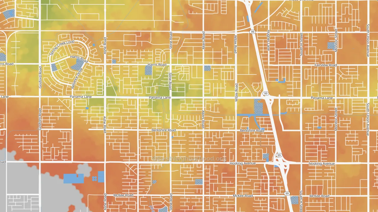 Bike Grade map of Ridgeview Estates, Bakersfield, CA