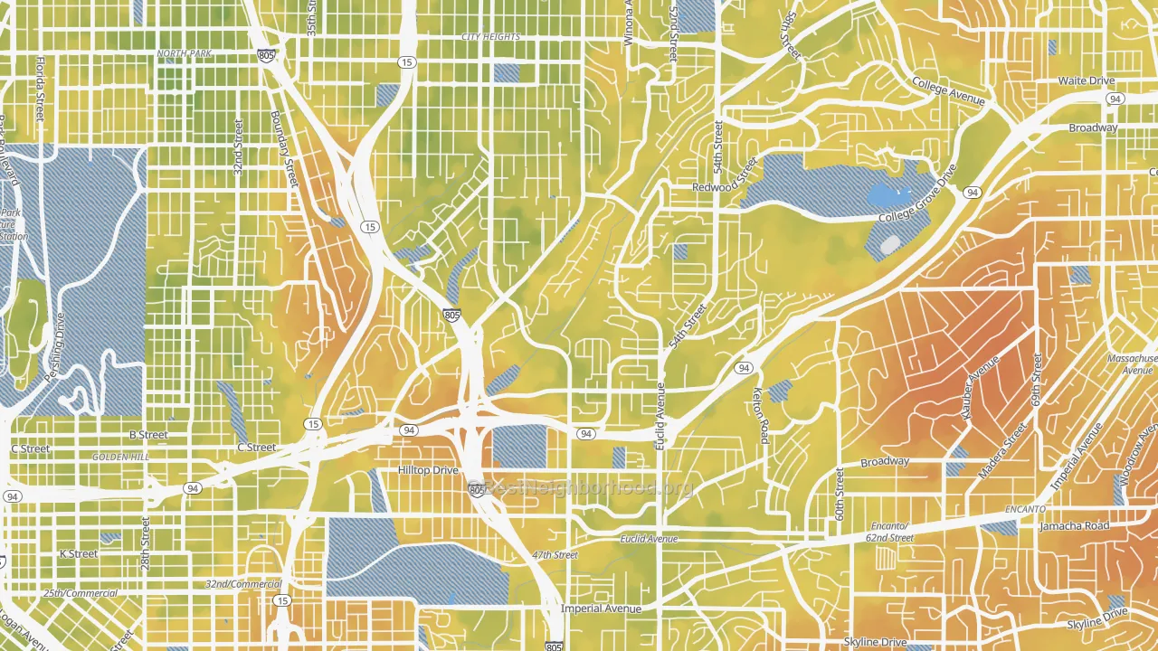 Bike Grade map of Ridgeview-Webster, San Diego, CA