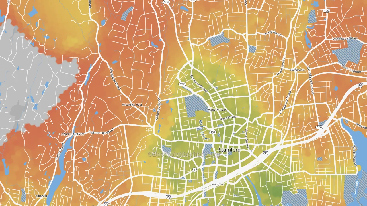 Bike Grade map of Ridgeway, Stamford, CT