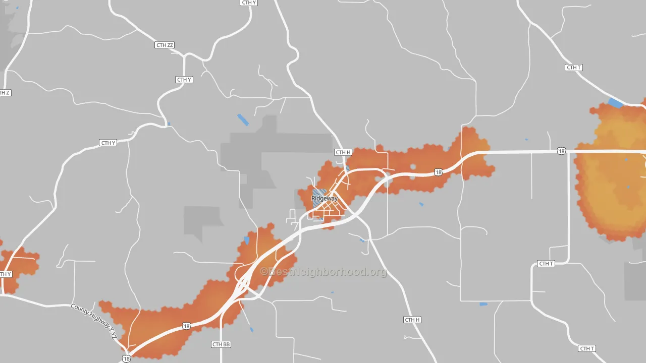 Bike Grade map of Ridgeway, WI