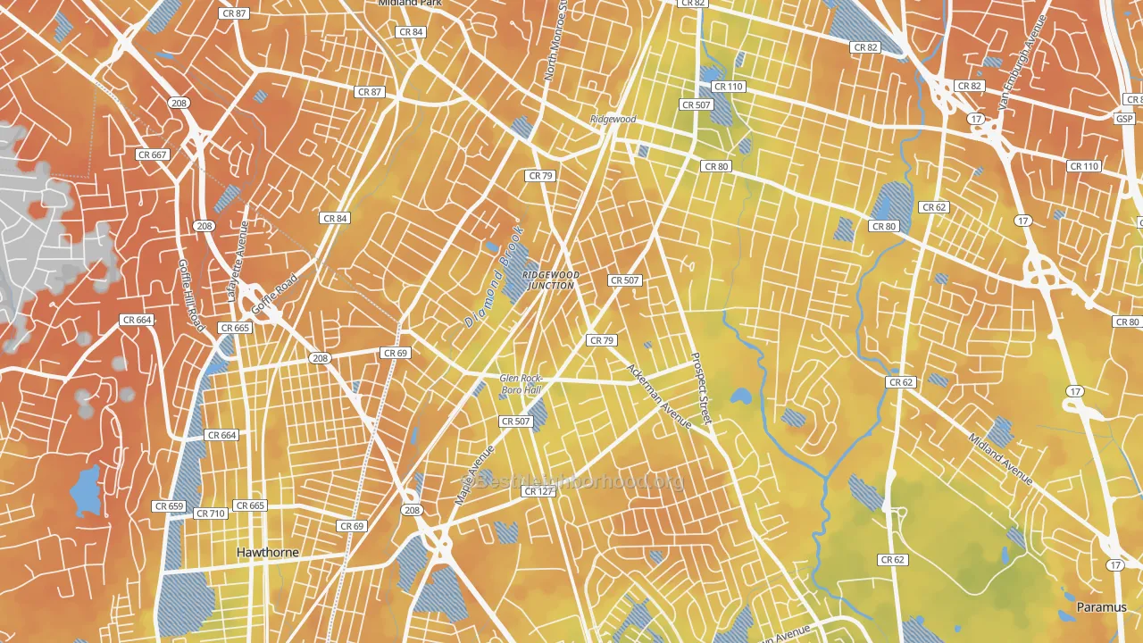 Bike Grade map of Ridgewood Junction, Glen Rock, NJ