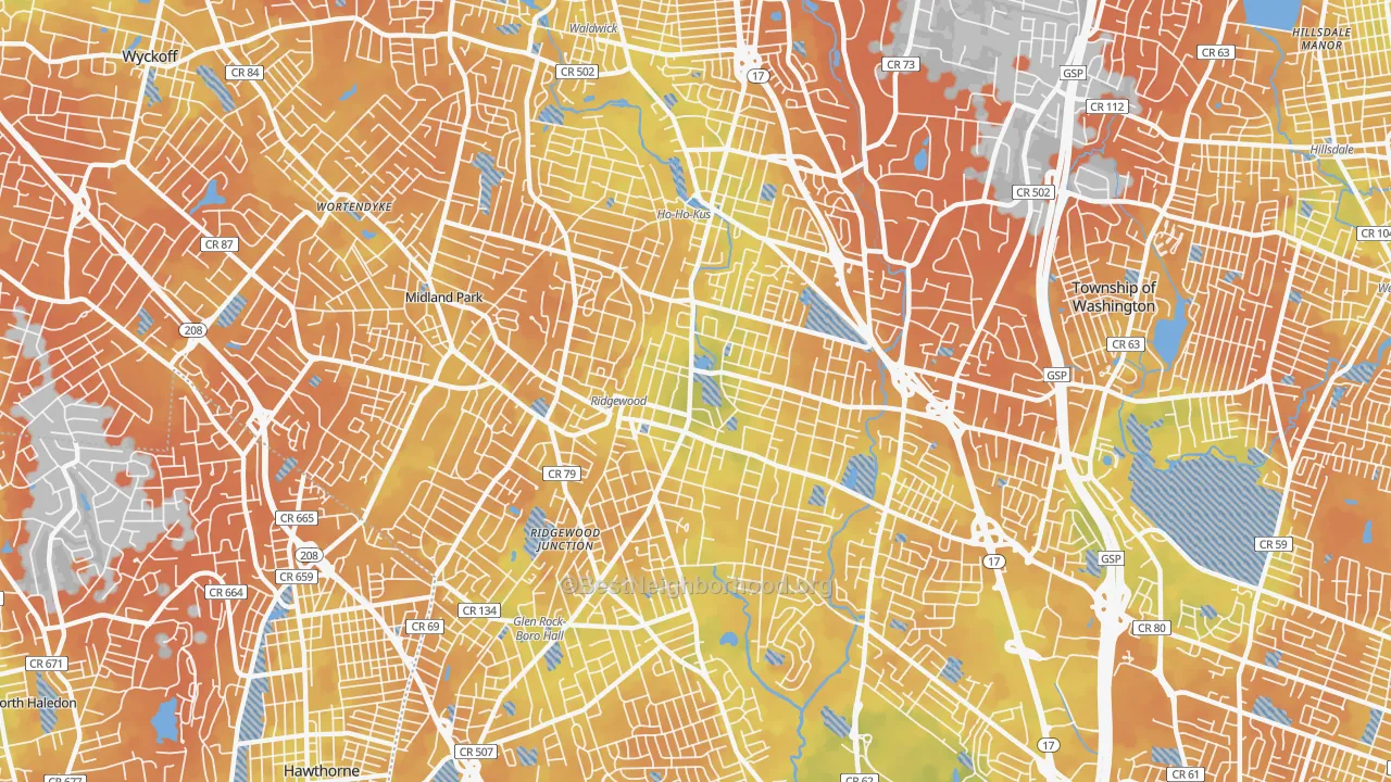 Bike Grade map of Ridgewood, NJ