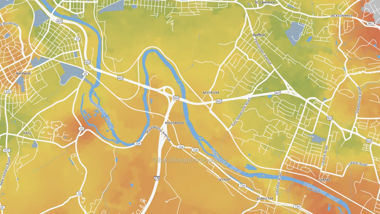 Bike Grade map of Ridgewood, PA