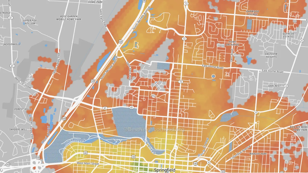 Bike Grade map of Ridgewood, Springfield, OH