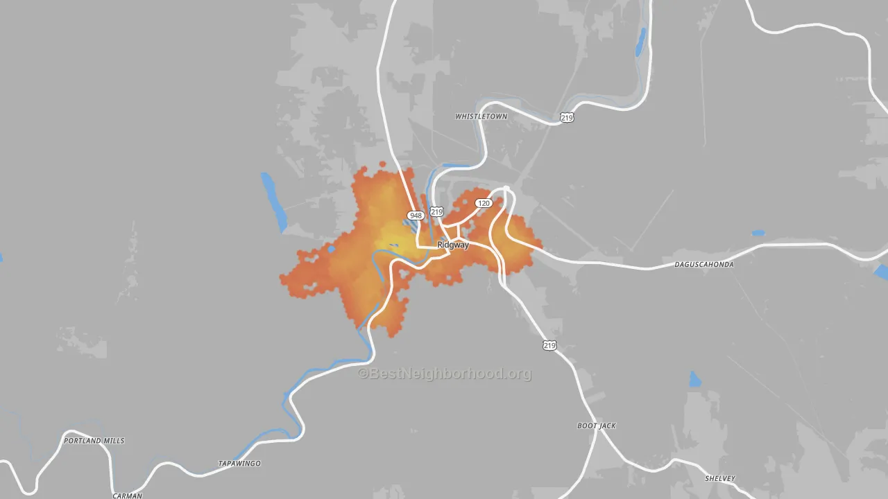 Bike Grade map of Ridgway, PA