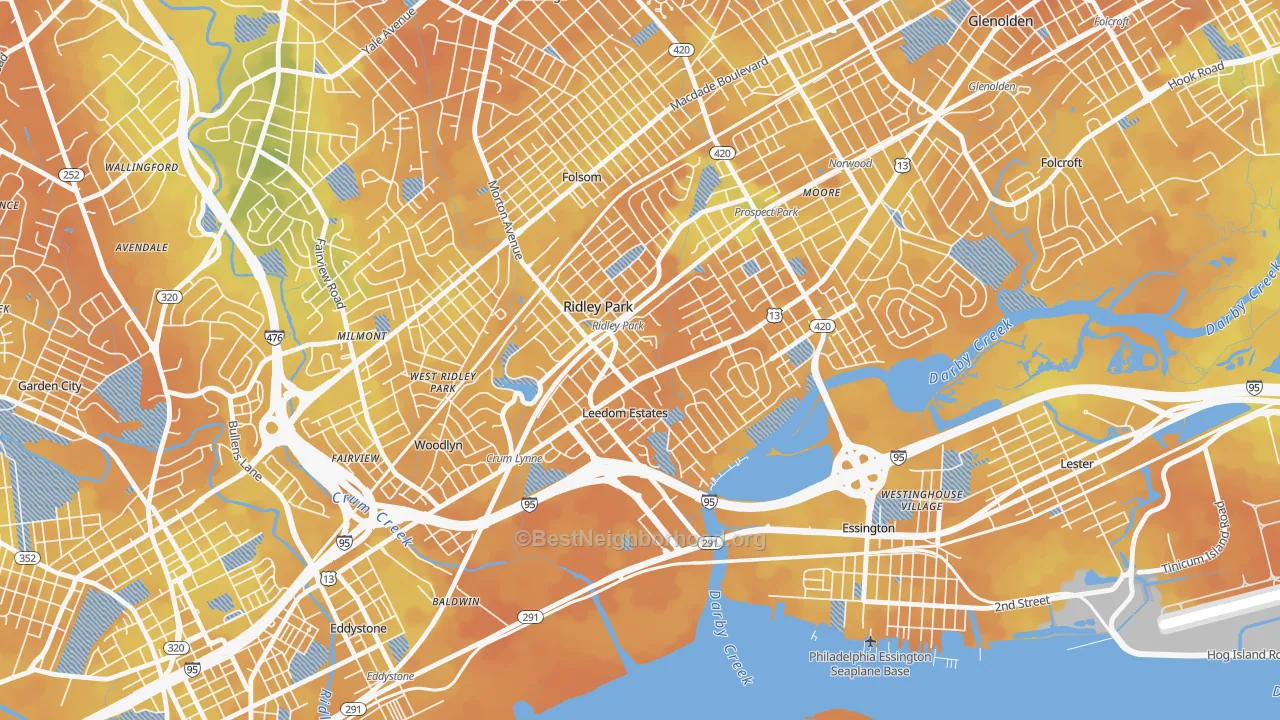 Bike Grade map of Ridley Park, PA