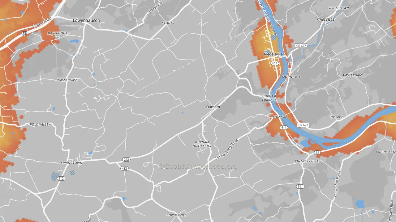 Bike Grade map of Riegelsville, PA