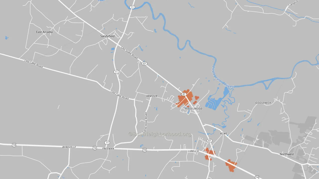 Bike Grade map of Riegelwood, NC