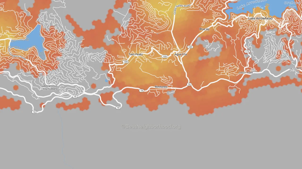Bike Grade map of Rimforest, CA