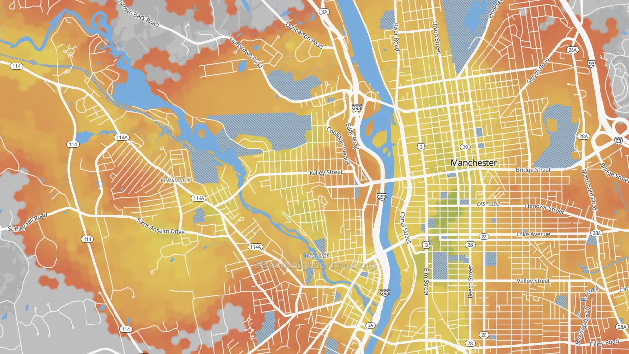 Bike Grade map of Rimmon Heights, Manchester, NH