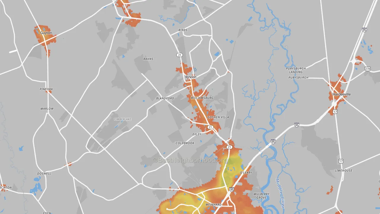 Bike Grade map of Rincon, GA