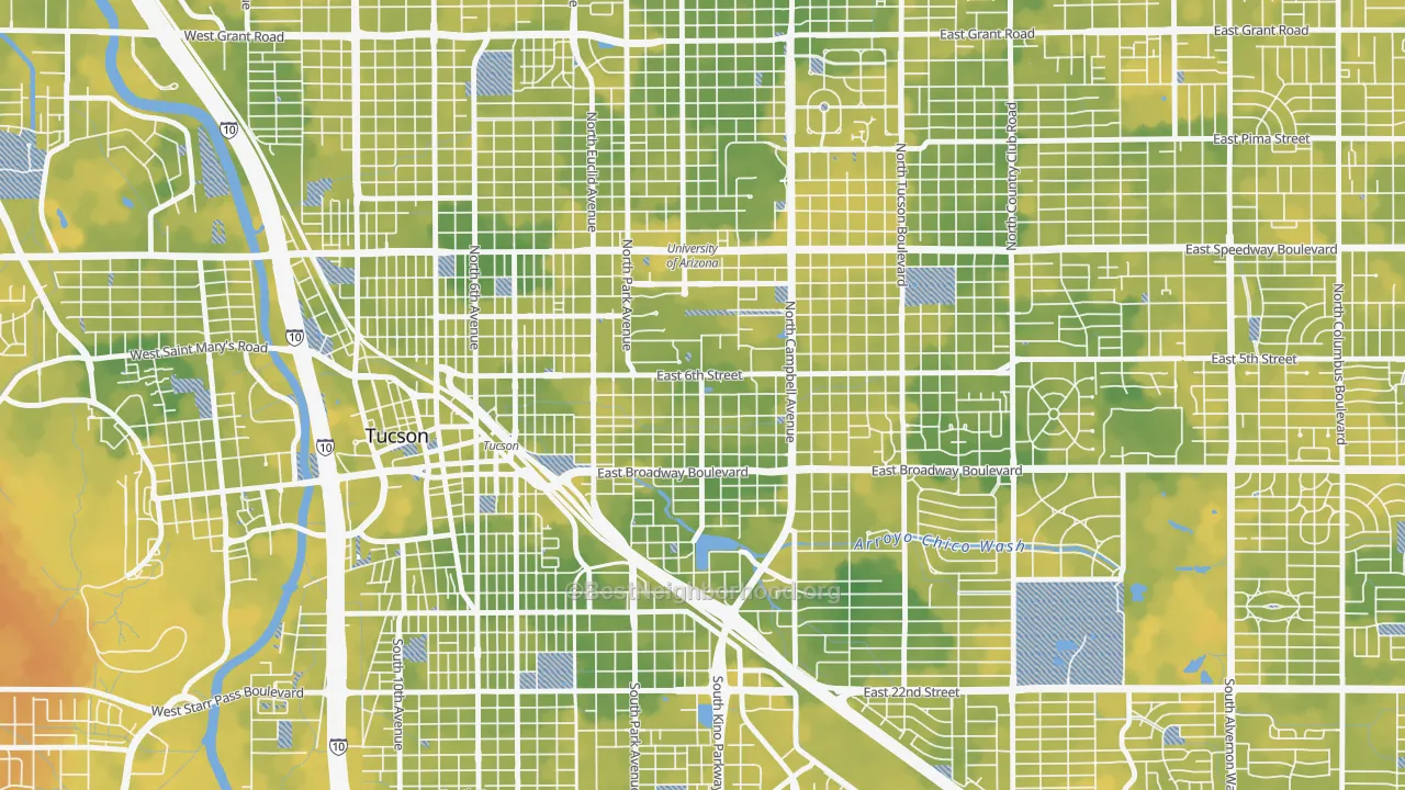 Bike Grade map of Rincon Heights, Tucson, AZ