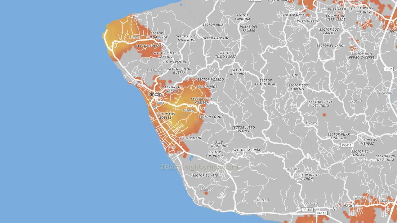 Bike Grade map of Rincon Municipio, PR