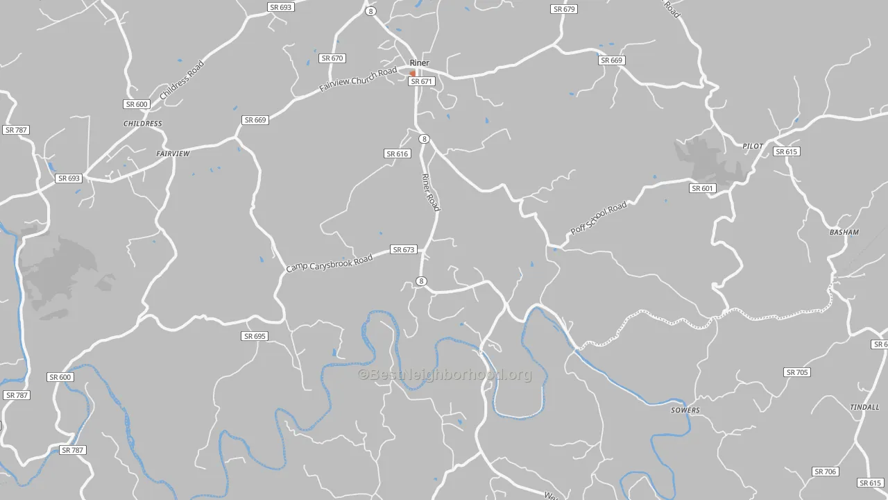 Bike Grade map of Riner, VA