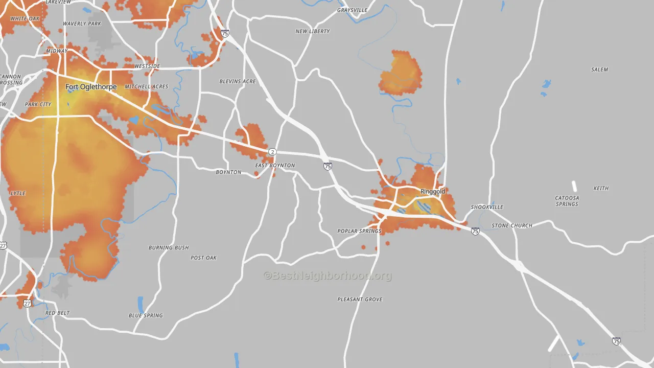 Bike Grade map of Ringgold, GA
