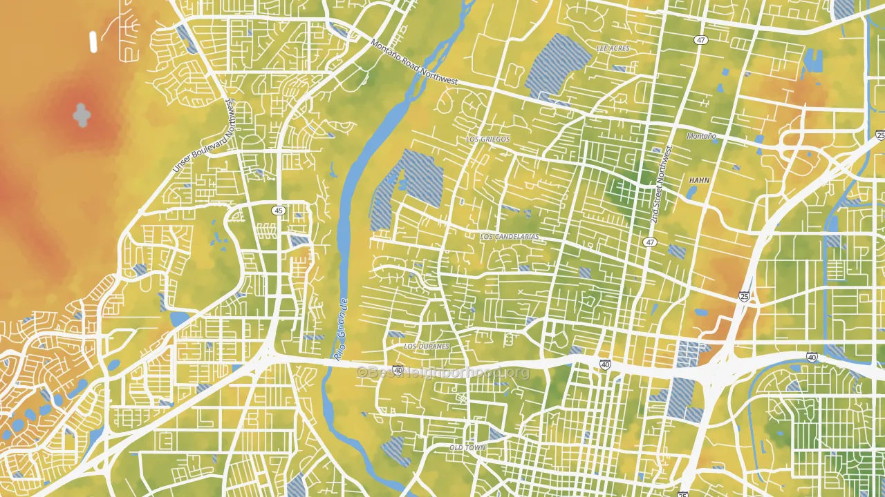 Bike Grade map of Rio Grande, Albuquerque, NM