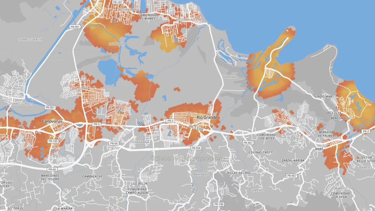 Bike Grade map of Rio Grande, PR
