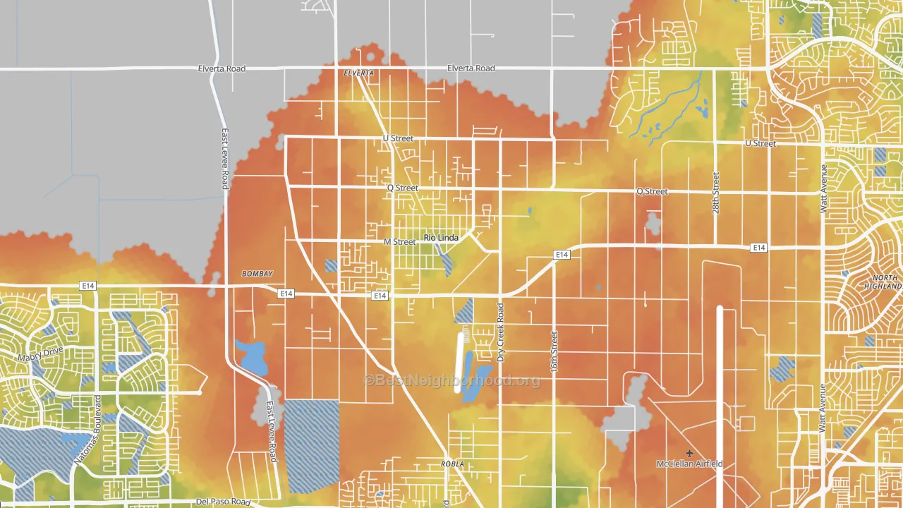 Bike Grade map of Rio Linda, CA