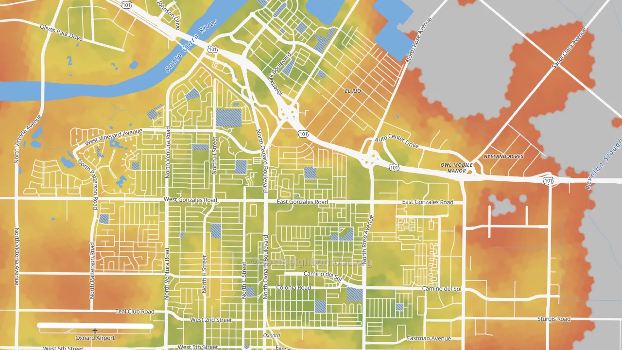 Bike Grade map of Rio Lindo, Oxnard, CA