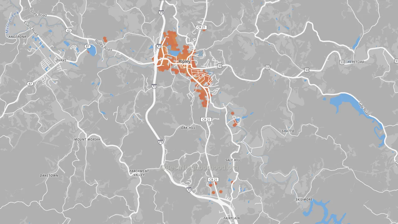 Bike Grade map of Ripley, WV