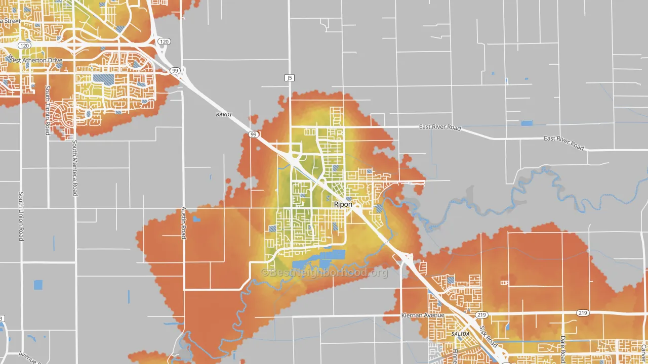 Bike Grade map of Ripon, CA
