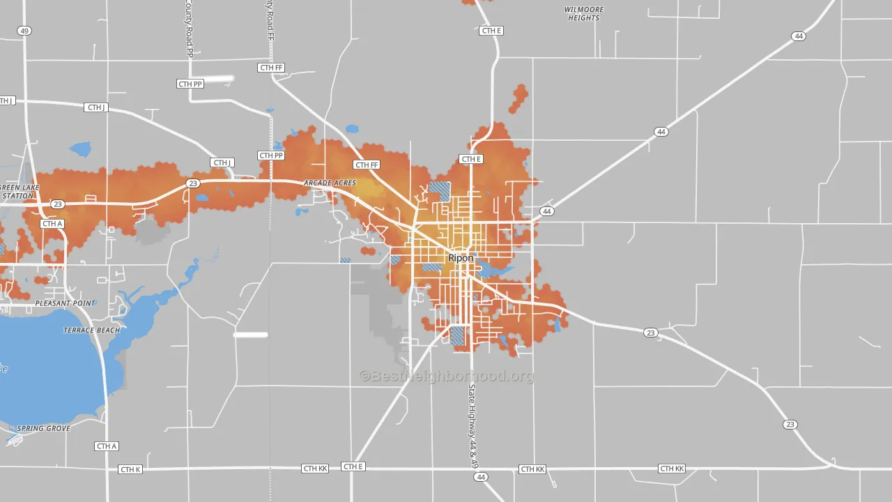 Bike Grade map of Ripon, WI