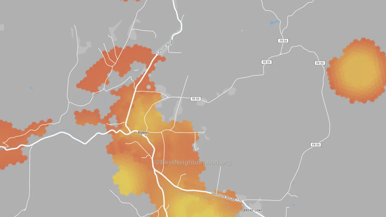 Bike Grade map of Ripton, VT