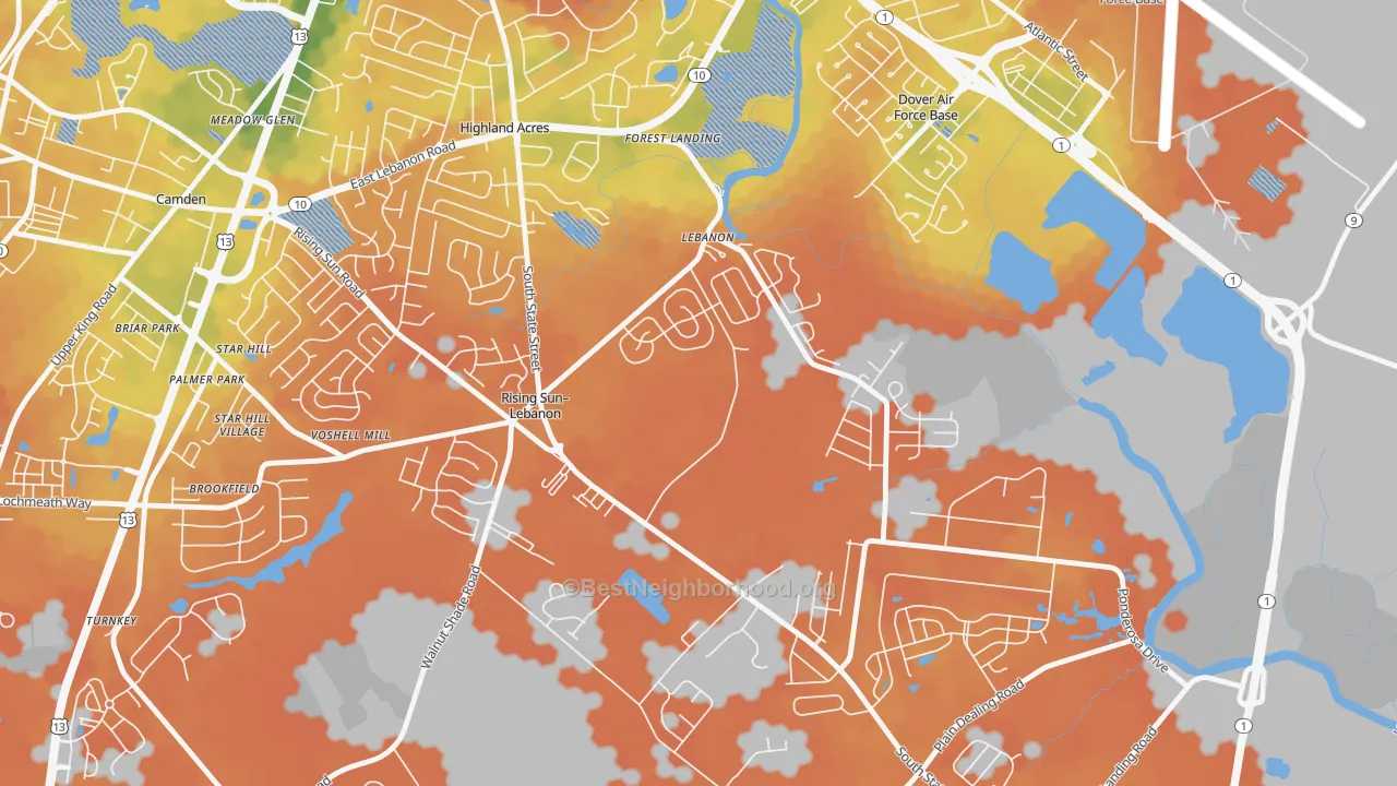 Bike Grade map of Rising Sun-Lebanon, Magnolia, DE