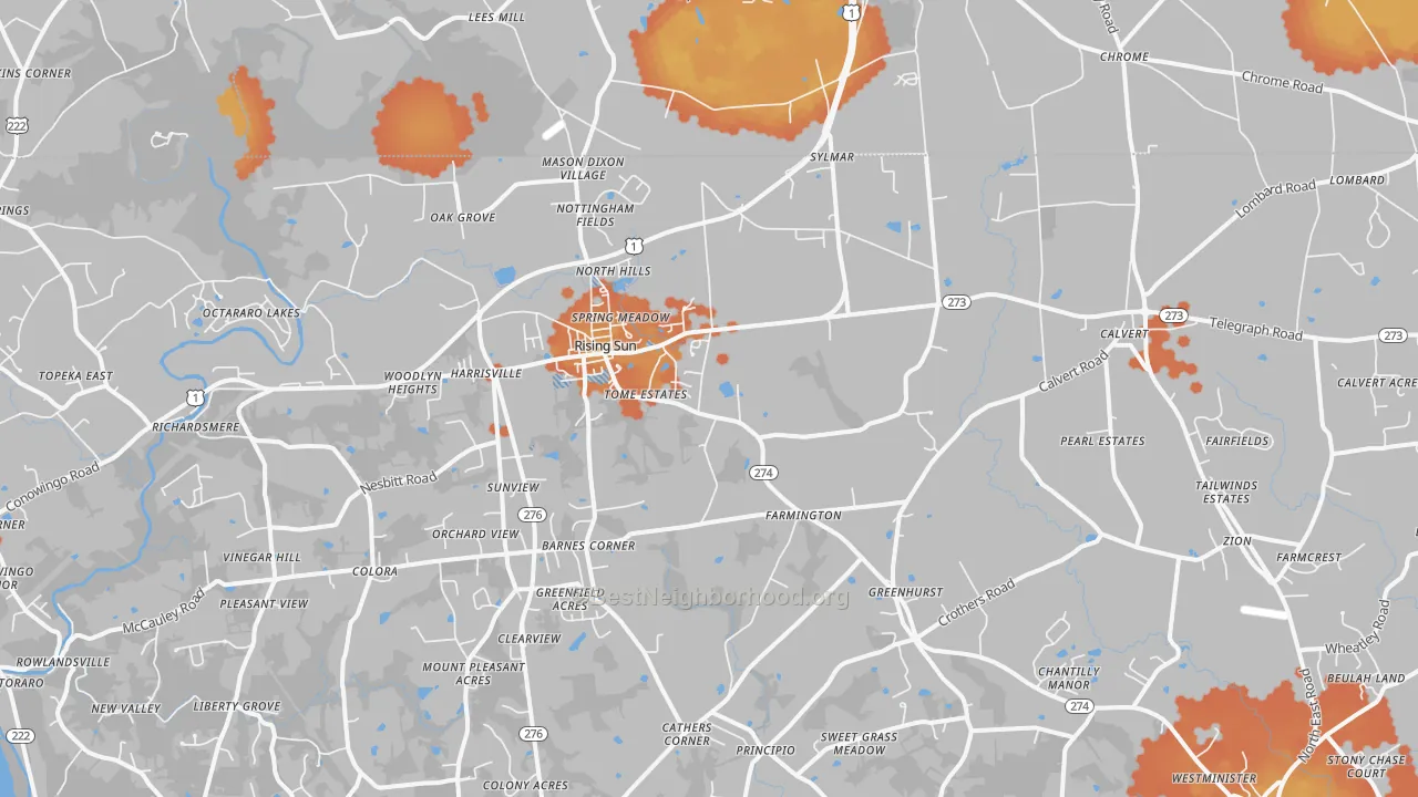 Bike Grade map of Rising Sun, MD