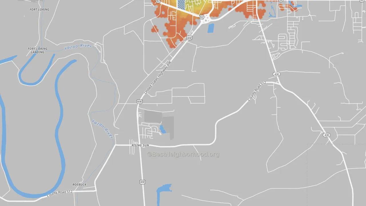 Bike Grade map of Rising Sun, MS
