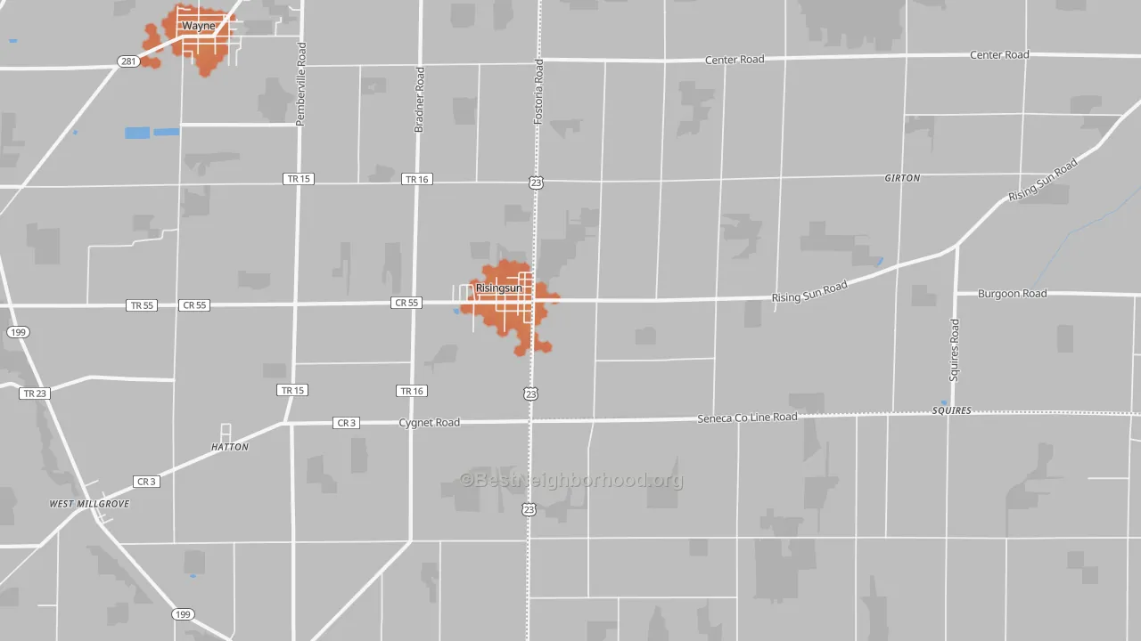 Bike Grade map of Risingsun, OH