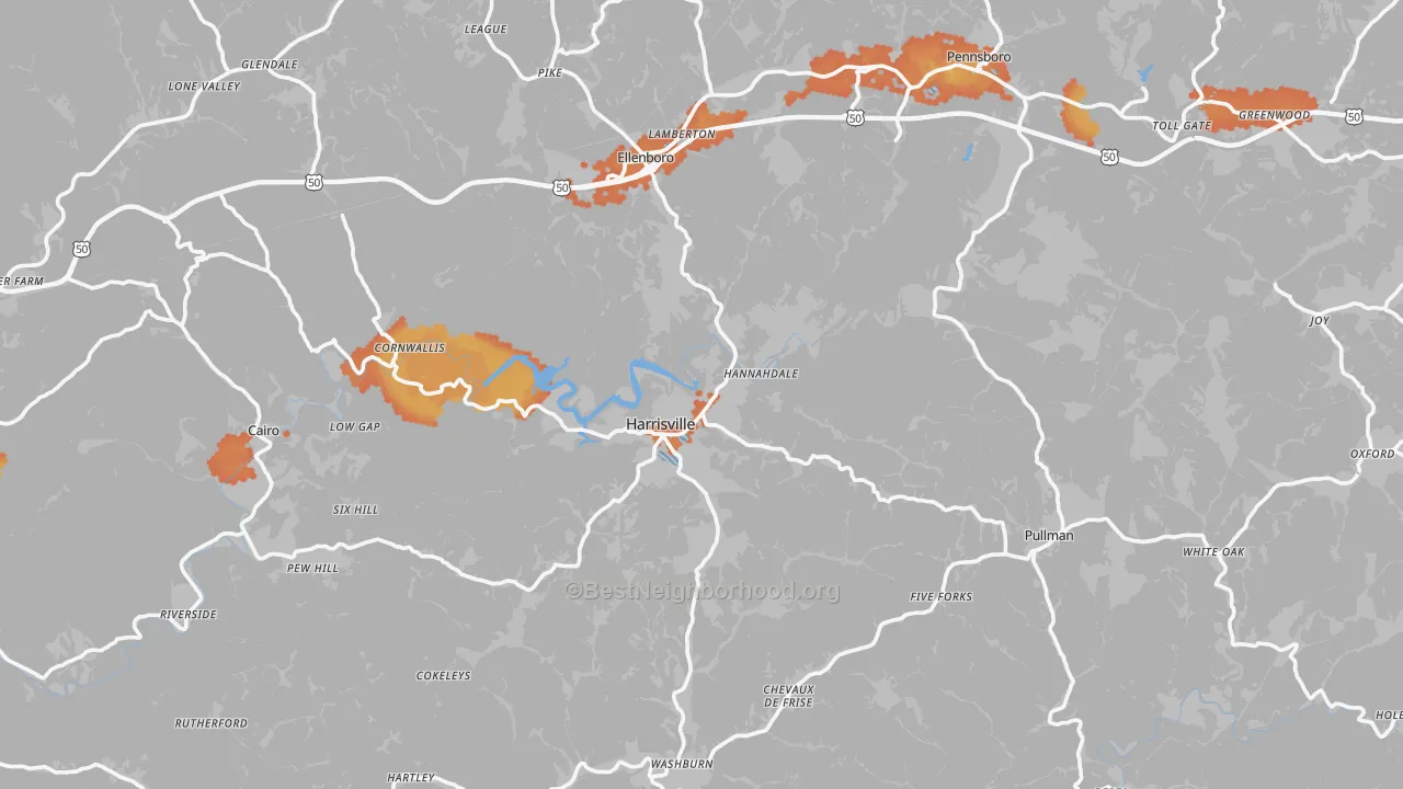 Bike Grade map of Ritchie County, WV
