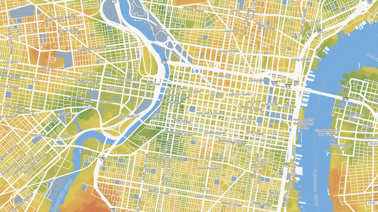 Bike Grade map of Rittenhouse Square, Philadelphia, PA