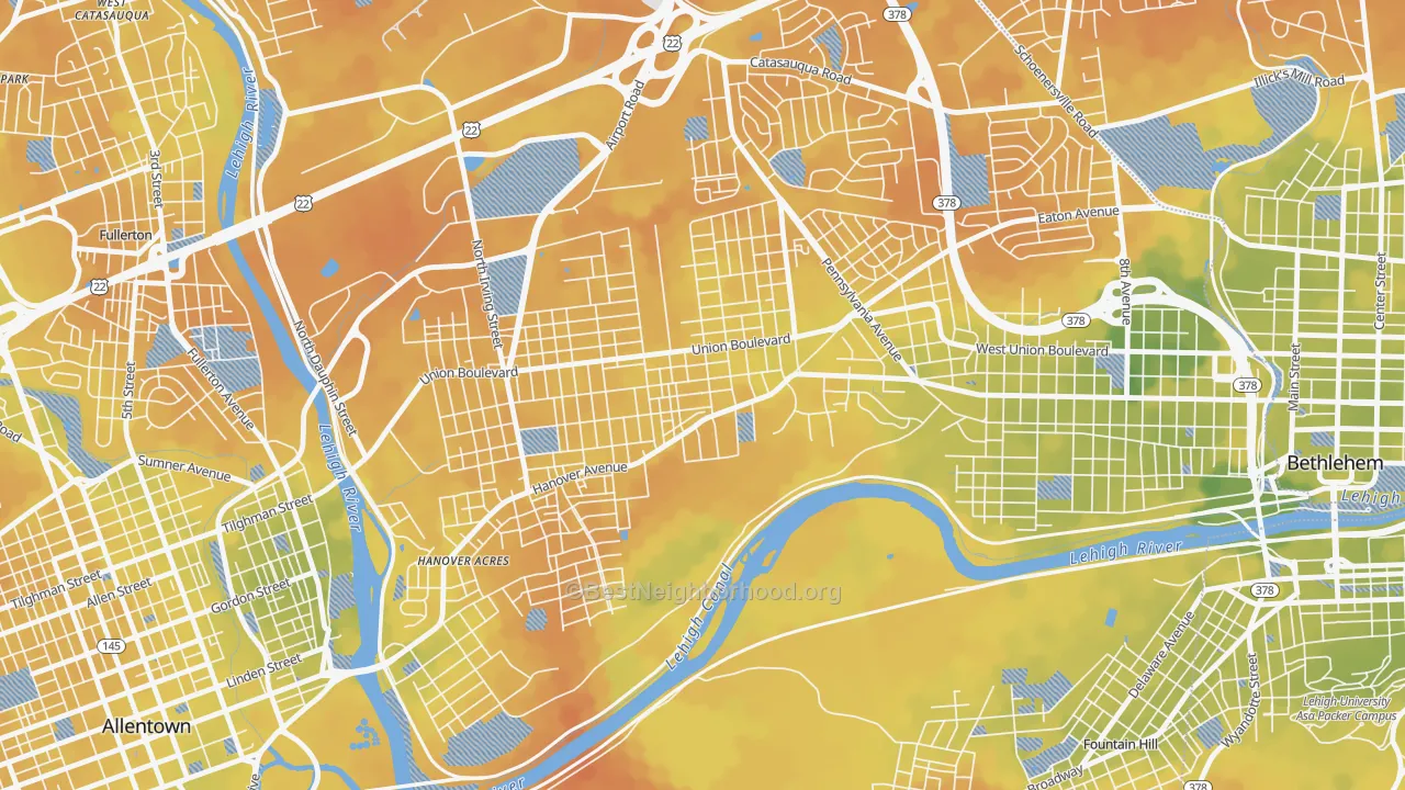 Bike Grade map of Rittersville, Allentown, PA