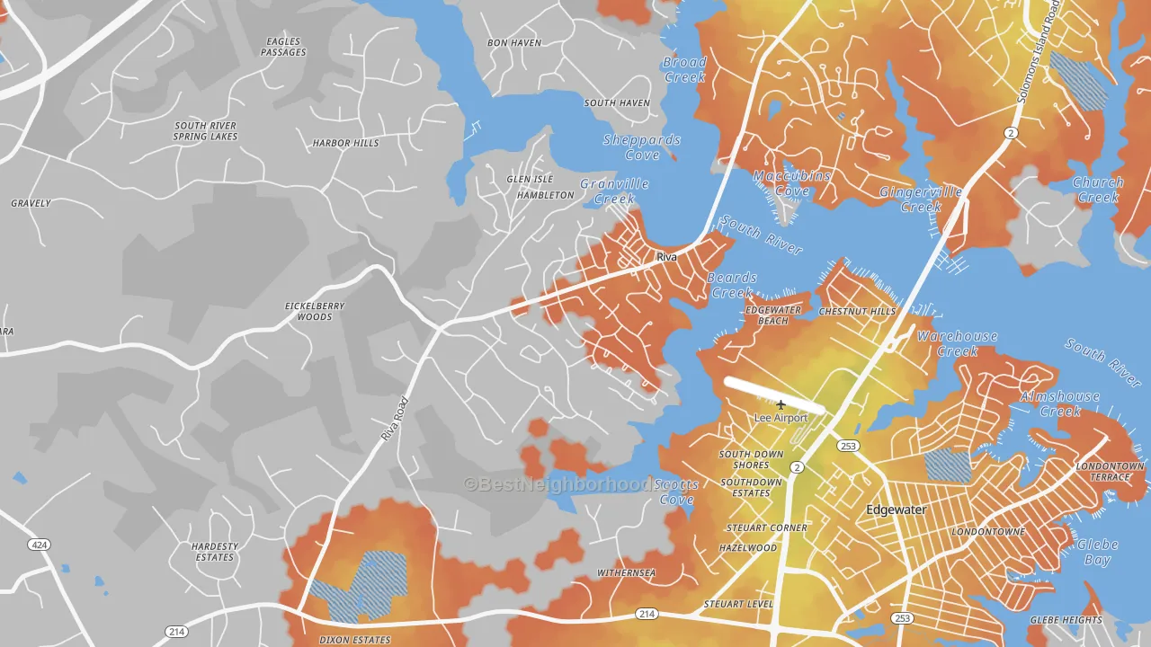 Bike Grade map of Riva, MD